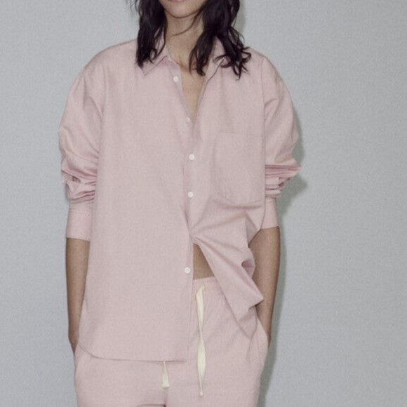Zara Poplin Shirt Light Pink Sz M - Picture 3 of 12